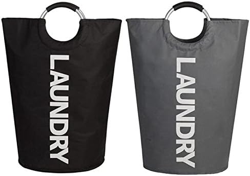 Large Portable Laundry Basket with Handles Collapsible Laundry Hamper Fitted in Bedroom-Oxford Fabric Organize Storage Bags for Dirty Clothes Collecting -Also A Reusable Shopping Bags (black&amp;grey)