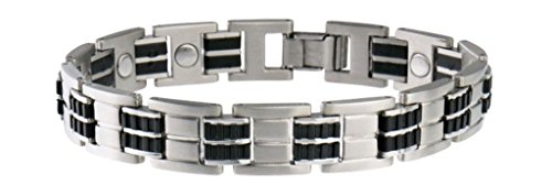 Sabona Executive Stainless/Rubber Magnetic Bracelet (Silver/Black, Large /7.5)
