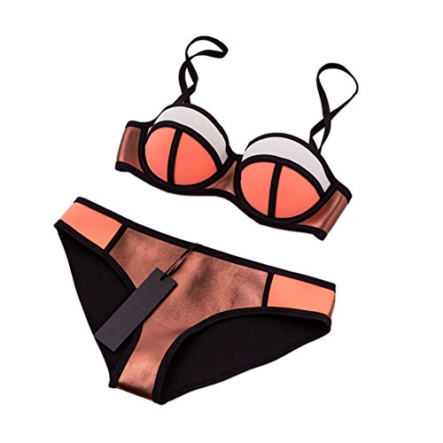 MUXILOVE Peachwork Real Neoprene Padded Bra Women Bikini Set Swimwear Swimsuit Bathing Suit