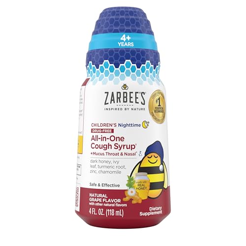 Zarbee's Children's Nighttime All-in-One Honey Cough Syrup + Mucus, Throat & Na…