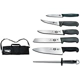 Victorinox Swiss Army Cutlery Fibrox Pro Knife Set, Knife Roll, 7-Piece
