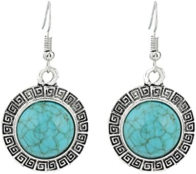 Womens Vintage Ethnic Tribal Drop Dangle Earrings Turquoise Silver XF25