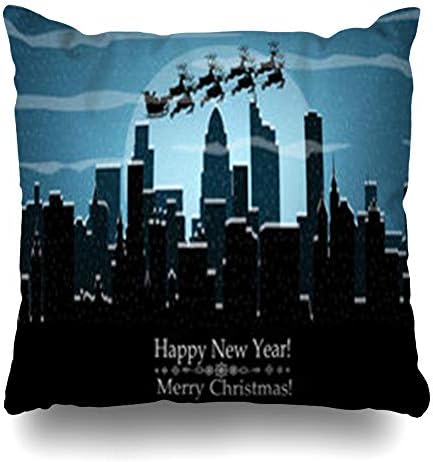 InterestDecor Throw Pillow Covers Pillowcase Riding Blue Black Santa Claus Driving Sledge Christmas Xmas Winter Antler Holidays Celebration Zippered Square Size 16 x 16 Inches Cushion Case