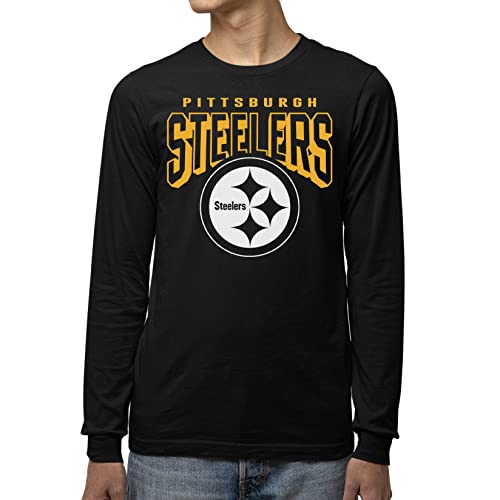 Junk Food Clothing x NFL - Pittsburgh Steelers - Bold Logo - Mens and Womens Long Sleeve Fan Shirt - Size Large