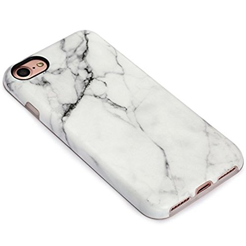 Iphone 7 Case, YOYOFOX Full Print IMD Anti-Scratch Shock Proof Anti Finger Print Flexible TPU Gel Case for iPhone 7 4.7 inch Display (White Marble)