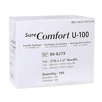 Amazon Com Sure Comfort U 100 Insulin Syringe 1cc 27g 1 2 100 Bx