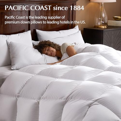 Pacific Coast Bed Pillow, Hotel Collection Goose Feather and Down Firm Pillow for Sleeping, 3-Chamber Design, Soft and Supportive (King (Pack of 2))
