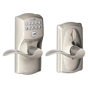 Schlage, Satin Nickel FE595VCAM619ACC Camelot Keypad Entry with Flex-Lock and Accent Levers