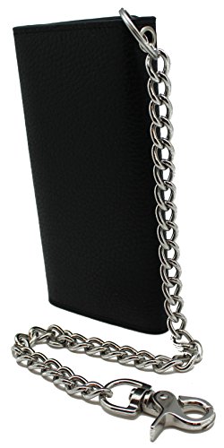 Cow Leather 212 Long Checkbook Tri-fold Steel Chain Wallet 17 slots Bikers,Motorcycle