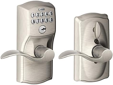 Schlage, Satin Nickel FE595VCAM619ACC Camelot Keypad Entry with Flex-Lock and Accent Levers