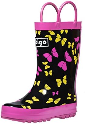 hibigo Children's Natural Rubber Rain Boots with Handles Easy for Little Kids & Toddler Girls Pattern and Boys Girls, Solid