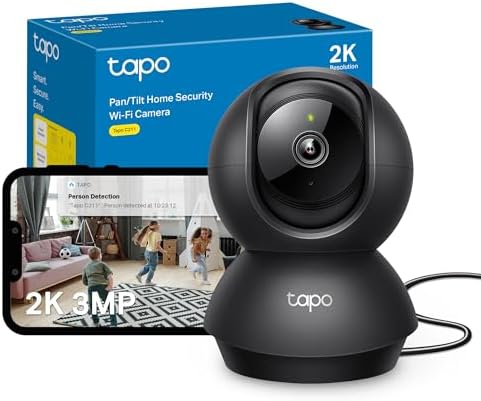 Tapo C211 2K 3MP Pan/Tilt Indoor Camera House Security Camera, WiFi Camera, No Monthly Fee, AI Detection, Dog Camera, Baby Camera Monitor, CCTV, 360° View, Night Vision, Works with Alexa & Google