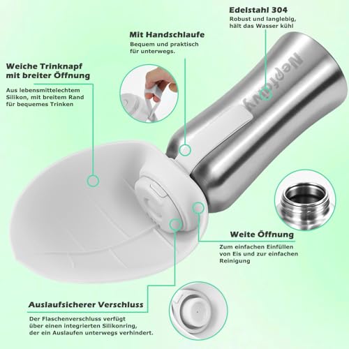 Nepfaivy Dog Water Bottle for On the Go Stainless Steel 800 ml - Leak-Proof Dog Drinking Bottle for On the Go with Push Button, Portable Water Bottle for All Dogs for Travel, Hiking and Camping, White