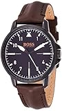 BOSS Orange Men's Chicago Stainless Steel Quartz Watch with Leather Calfskin Strap, Brown, 18 (Model: 1550062)