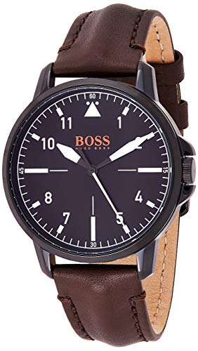 BOSS Orange Men's Chicago Stainless Steel Quartz Watch with Leather Calfskin Strap, Brown, 18 (Model: 1550062)