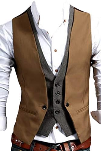 heymoney Men's Casual Western V Neck Slim Single Breasted Waistcoat Vest