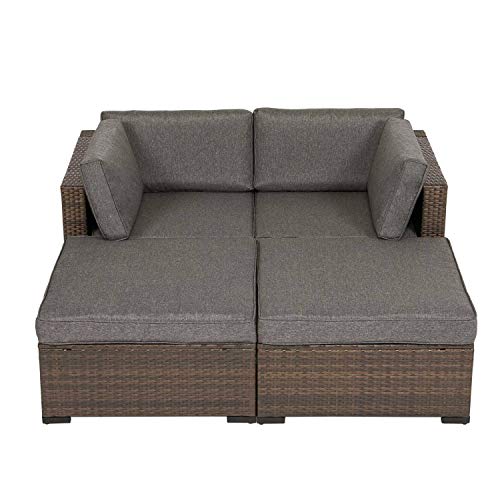 Kinsunny 4 PCs Outdoor Furniture Wicker Sectional Sofa Set with Ottoman Patio Rattan Conversation Chair Sets