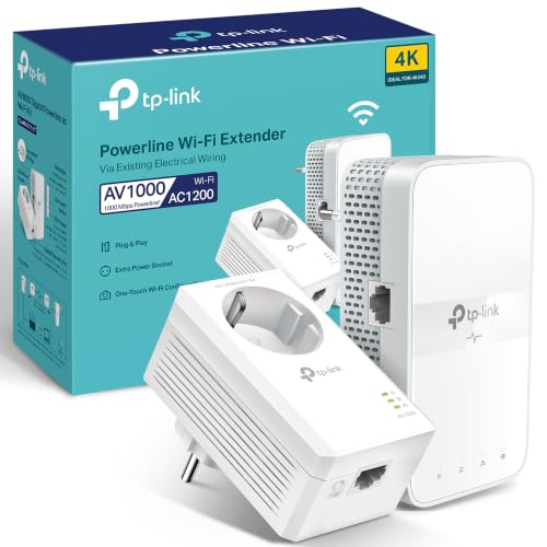 TP-Link WLAN Powerline Adapter Set TL-WPA7617 KIT(Dualband WLAN 1200 Mbit/s, AV1000 Powerline,Wifi Clone, MU-MIMO, 2 Gigabit Ports, Plug&Play, ideal fuer HD-Streaming, App Kontrolle) weiss