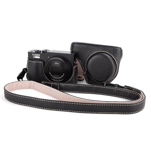MUZIRI KINOKOO Funda para cámara digital Panasonic Lumix DC-TZ99, de piel sintética, para Lumix TZ99, funda extraíble con correa de hombro ajustable, color negro