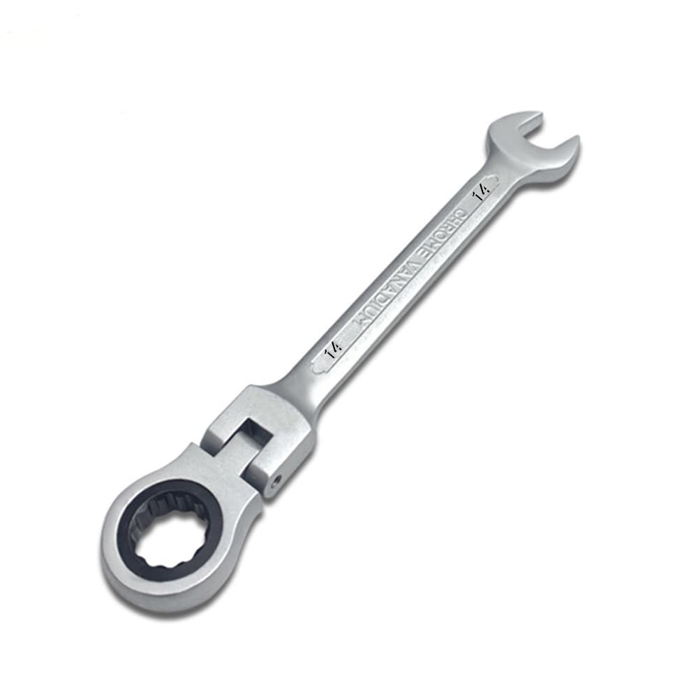 Leliafleury 14mm Flex-Head Ratchet Spanner Fully Polished Chrome Vanadium Wrench Flexible Ratchet Combination Spanner for Pipeline, Bicycle Repair and Home Maintenance