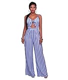 Women's Strap Stripe High Waist Wide Leg Long Pants Jumpsuits Rompers