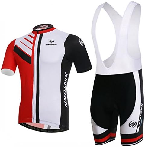 BESYL Unisex Red White Black Printed High-Performance Mesh Cycling Clothing Kit, Cycling Jerseys Short Sleeve and Bib Padded Shorts Suit for Bike, Biker, Bicycle, Riding