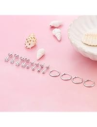 Sllaiss - Juego de 6 pares de pendientes de plata de ley para mujer, diseño redondo con circonita cúbica