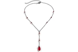 Cicod Gothic Y Necklace,Goth Black Red Crystal Bead Teardrop Necklace,Punk Y Necklaces,Halloween Christmas New Year Jewelry for Women