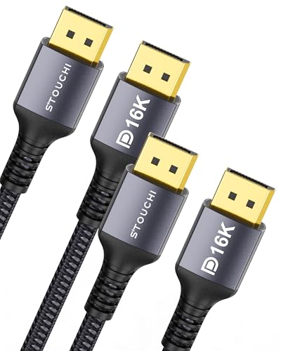 Stouchi 2Pack 80Gbps DisplayPort Kabel 2.1 2.5M DP2.1/2.0 Kabel 16K@60Hz,10K@60Hz, 8K@120Hz,4K@240Hz 165Hz 144Hz Unterstützt HDR DSC1.2a FreeSync G-Sy