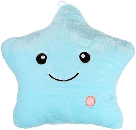Star Plush Pillow - Mu Yangren LED Night light Creative Stuffed Toys for Kids Children (blue)
