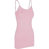 Pure Look Women's Spaghetti Strap Stretch Cotton Long Cami Camisole Tank Top