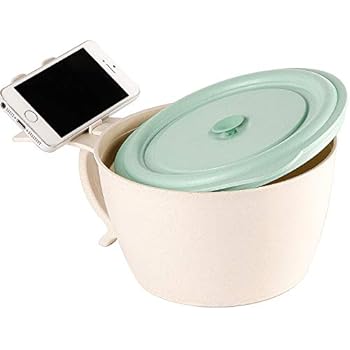 Shopwithgreen Microwave Noodle Bowls With Lid - 40 OZ Large Wheat Straw Soup Mug with Phone Holder - Microwave & Dishwasher Safe, for soup, noodle, ramen