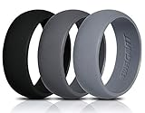 Swagmat Silicone Wedding Rings, 3 Pack Wedding Bands for Men & Women (Black, Dark Gray, Medium Gray, 9.5-10)