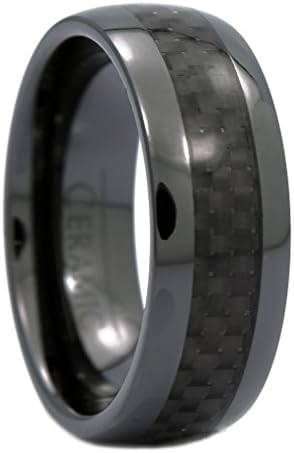 8MM Half Dome Black Ceramic Wedding Ring Carbon Fiber Men Women Band