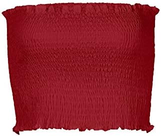 Women's Sexy Off Shoulder Bandeau Strapless Crop Tops Pullover Blouse Tube Cami (Large, Red)