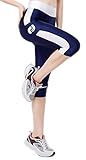 Ribay Women's Capri Workout Leggings - Guaranteed Quality Yoga/Running Pants (Large, White-Blue)