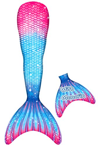YORKING Mermaid Tail for Swimming with Monofin - Swimsuit for Kids, Boys and Girls - Pink beach-110 - Thumbnail 2