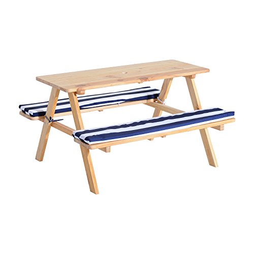 Qaba Wooden Outdoor Kids Picnic Table w/ Padded Benches