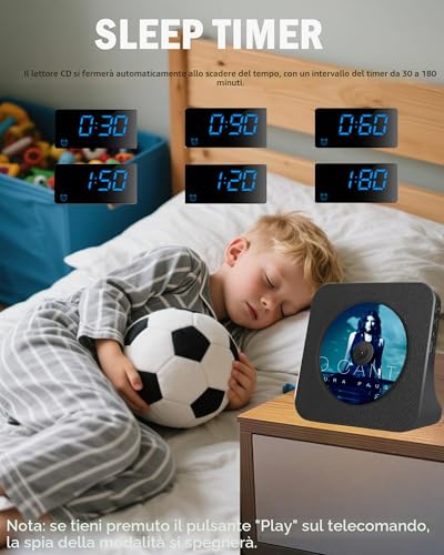 Lettore CD Bluetooth con design da scrivania, Lettore CD Radio portatile con doppie casse e timer, Supporta ingresso AUX/USB, Trasmissione Bluetooth, Album musicali in multipli formati