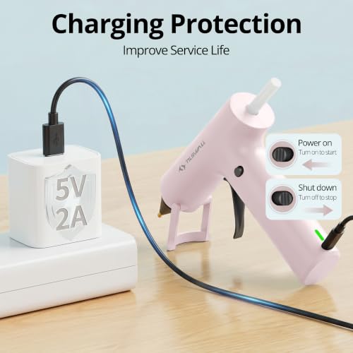 Tilswall Cordless Hot Glue Gun, Fast Preheating with 2Ah Built-in Battery | 90s Fast Preheating, Glue Gun and Sticks Set (7×140mm), Hot Melt Glue Gun Ideal for Crafts, DIY Making, Repairs W106s Pink