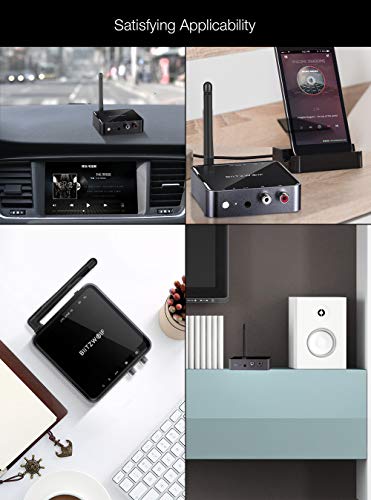 BlitzWolf Bluetooth 5.0 Transmitter Receiver, 328ft Long Range 2 in 1 Bluetooth Adapter, Support aptX HD, Low Latency, Dual Stream, 17-Hour Play Time for TV Home/Car Stereo System
