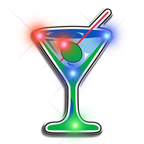 Light Up Martini Flashing Blinking LED Body Light Lapel Pins (5-Pack)