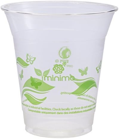 Minima 12 oz, 1000 Count Compostable Cold Cups – 100% BPI-CERTIFIED Compostable certified Drink Cups (Leaves Design)