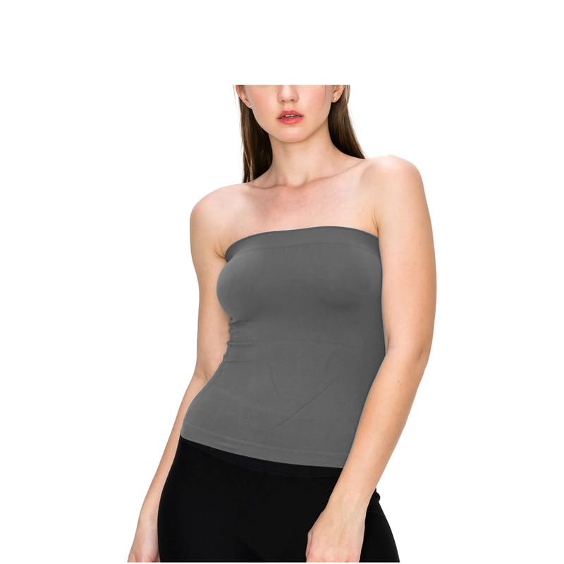 R&N FASHIONS Womens Bandeau Vest Top Strapless Boob Tube Bra Off Shoulder Sleeveless Elastic Fit Viscose Fabric Comfortable Layering Summer Wear (Dark Grey, 16-18)