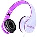 BestGot Headphones with Microphone for Girls Adult with Microphone in-line Volume, Included Transport Waterproof Bag, Foldable Headset with 3.5mm Plug Removable Cord (White/Pink)