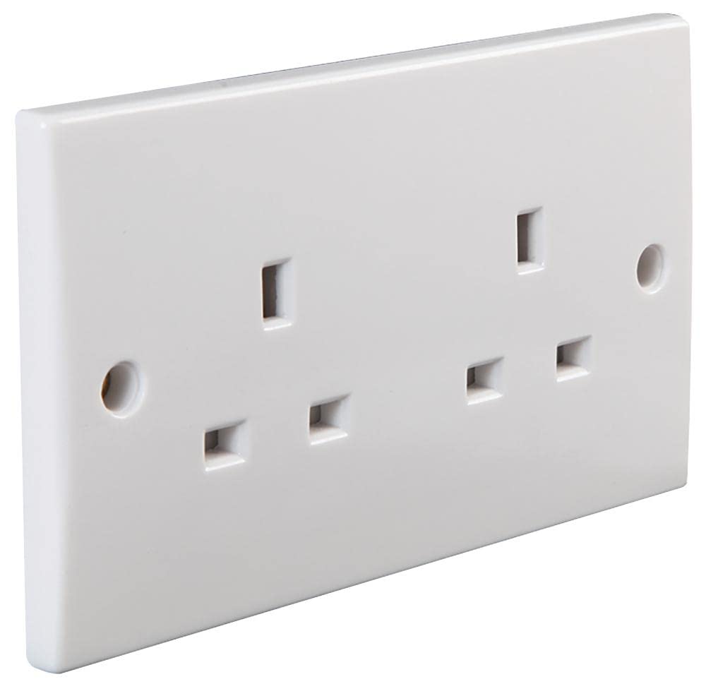 PRO ELEC PEL01396 Unswitched 2-Gang Mains Socket, Round Edge, 13A, 250V