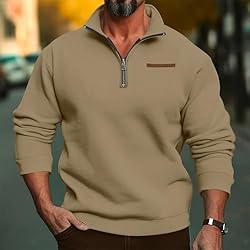 Mens Quarter Zip Pullover Vintage Fashion Long