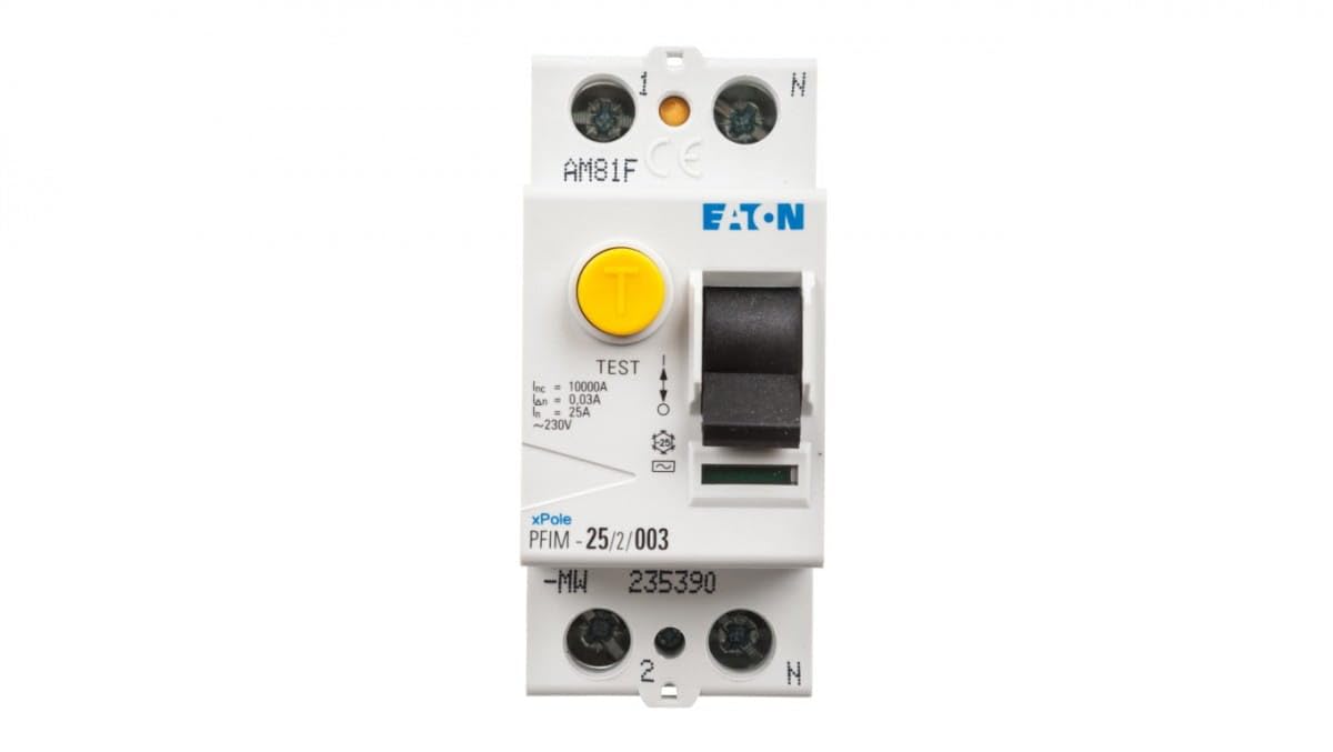 Eaton PFIM-25/2/003-MW 2P 25A 30mA Automatic Wi-Fi 2-Way DIN Rail Mount Push Button Metal Contact Solid-State Screw Terminal Electronic Switch