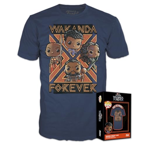 Funko Boxed Tees: Black Pander, Wakanda Forever, Group, (S), Black Panther, Wakanda Forever, Camiseta, Franela, Ropa, Idea Manga Corta para Adultos Hombres y Mujeres