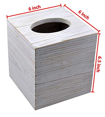 Spiretro Set of 2 Square Tissue Box Cover, Rustic Reclaimed Wood Facial Paper Holder for Bathroom, Vanity Countertops, Dressers, Night Stands, Desks, Tables - Farmhouse Classic Grey & Whitewash